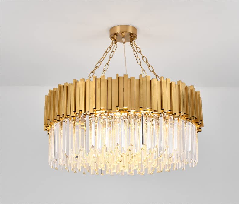 Gold Luxury Crystal Chandelier for Living Room Round Stainless Steel E14 Pendant Lamp
