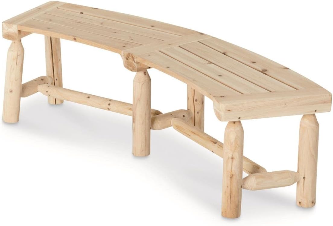 Curved Fire Pit Bench, Wood Log Bench Seat, Outdoor, Backyard, Rustic