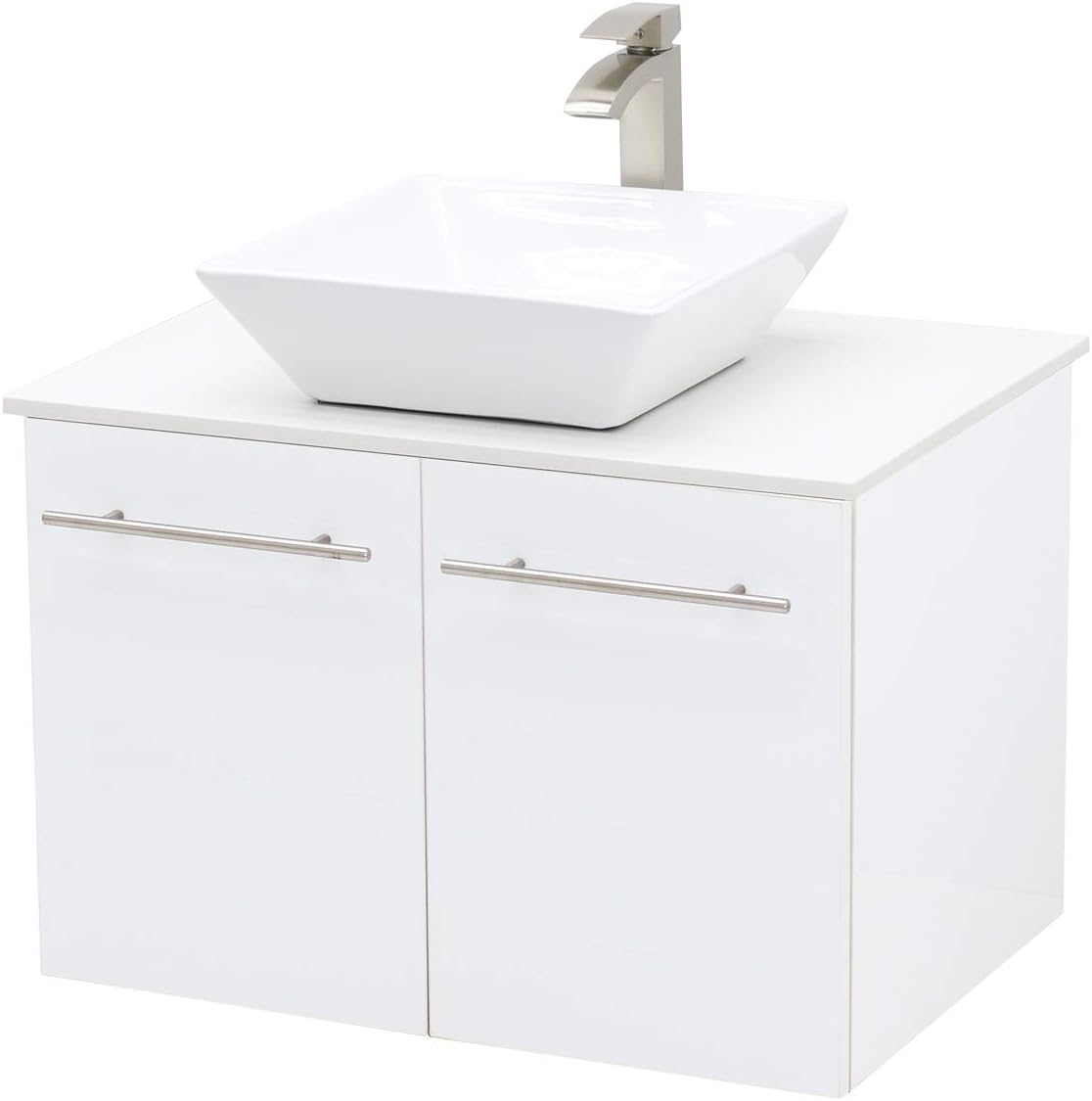 Wall Mount Floating Bathroom Vanity Sink Set, White Embossed Texture Vanity