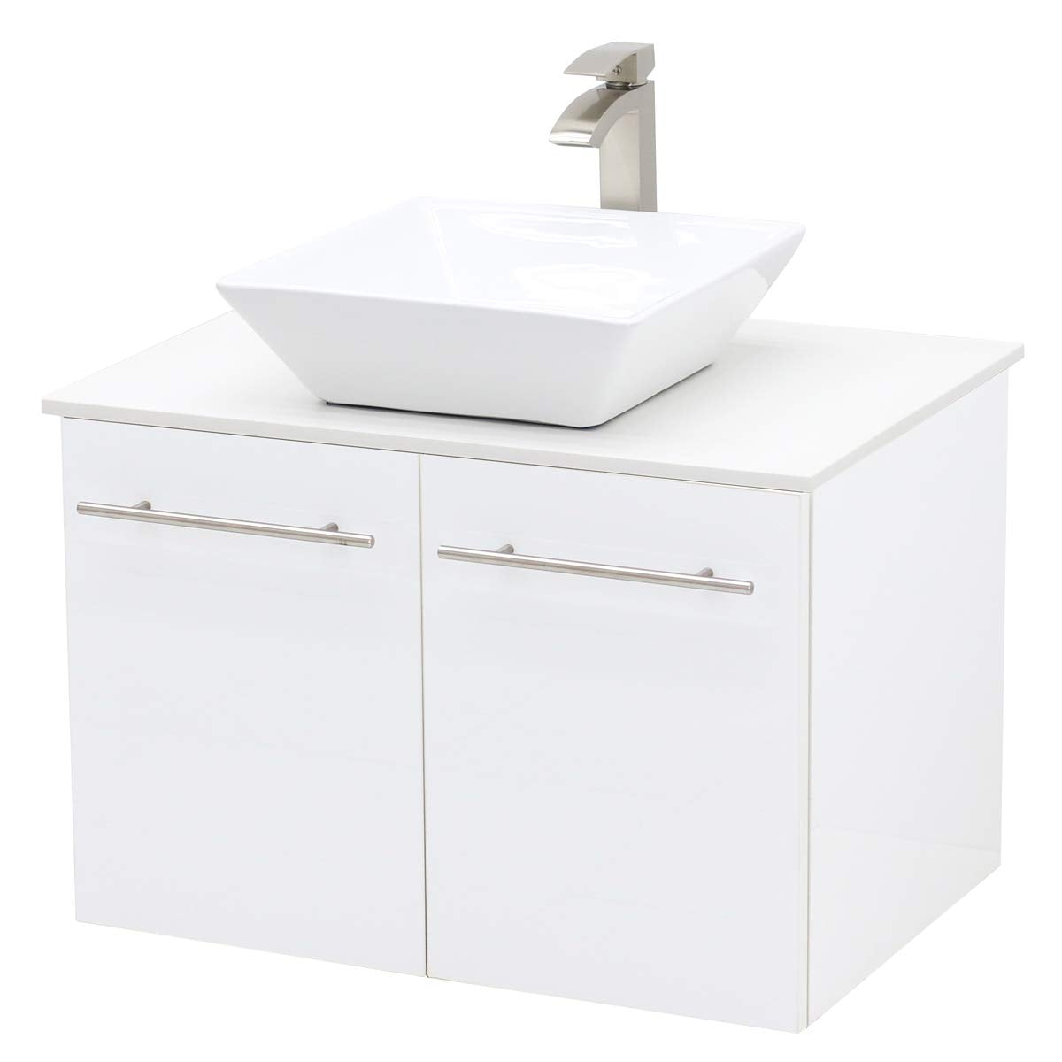 Wall Mount Floating Bathroom Vanity Sink Set, White Embossed Texture Vanity