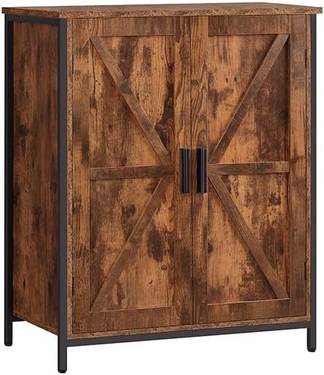 Bathroom Cabinet, Storage Cabinet with 2 Adjustable Drawers & 2 Barn Doors, Standing
