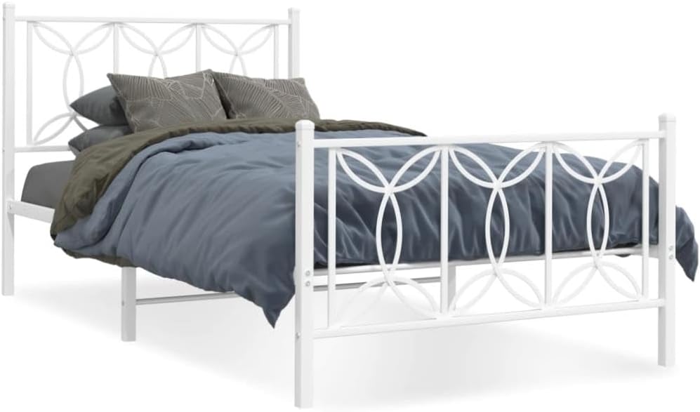 allesoky Bed Frame Without Mattress with Footboard White 39.4x78.7-White(100 x 200 cm)