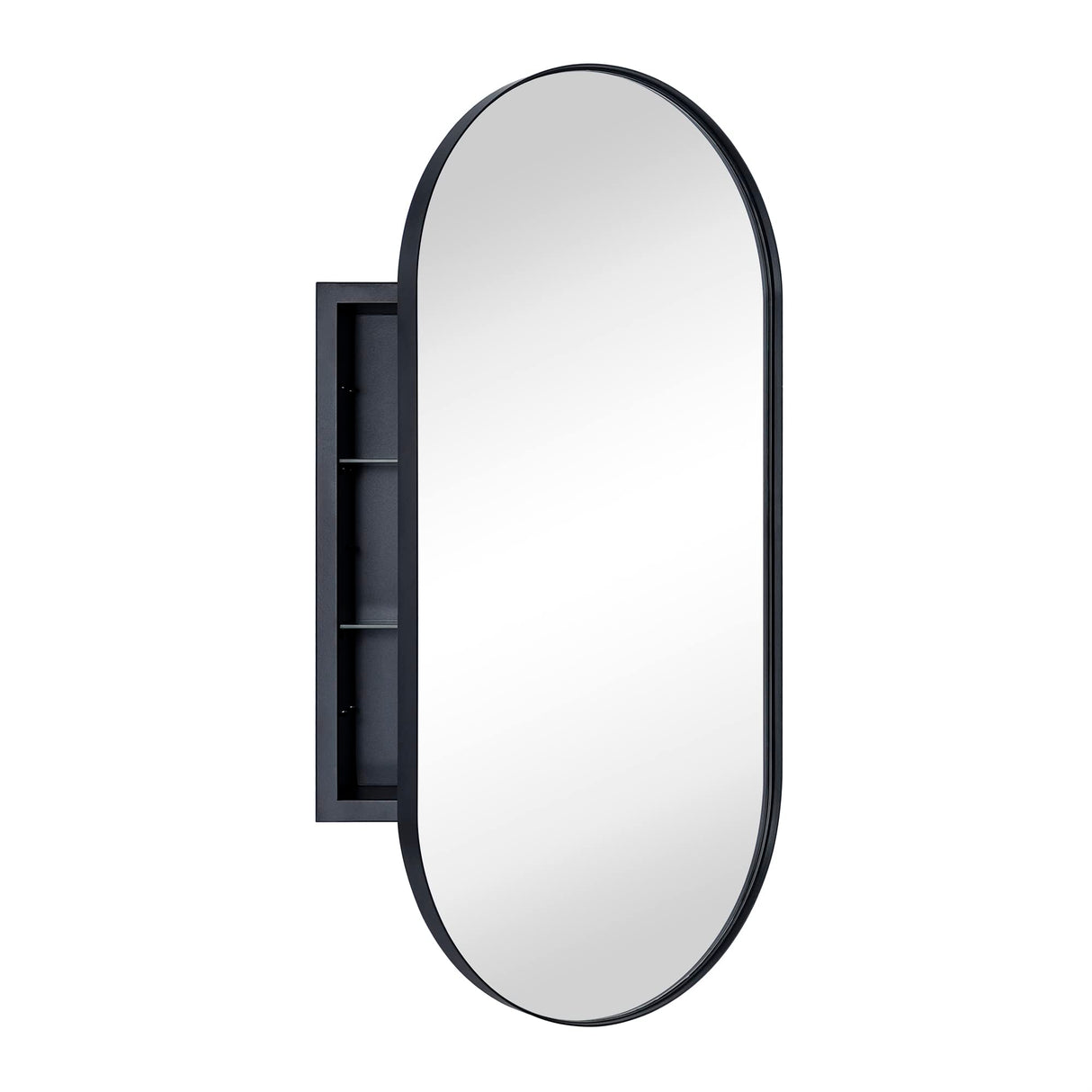 Matte Black Oval Recessed Bathroom Medicine Cabinet