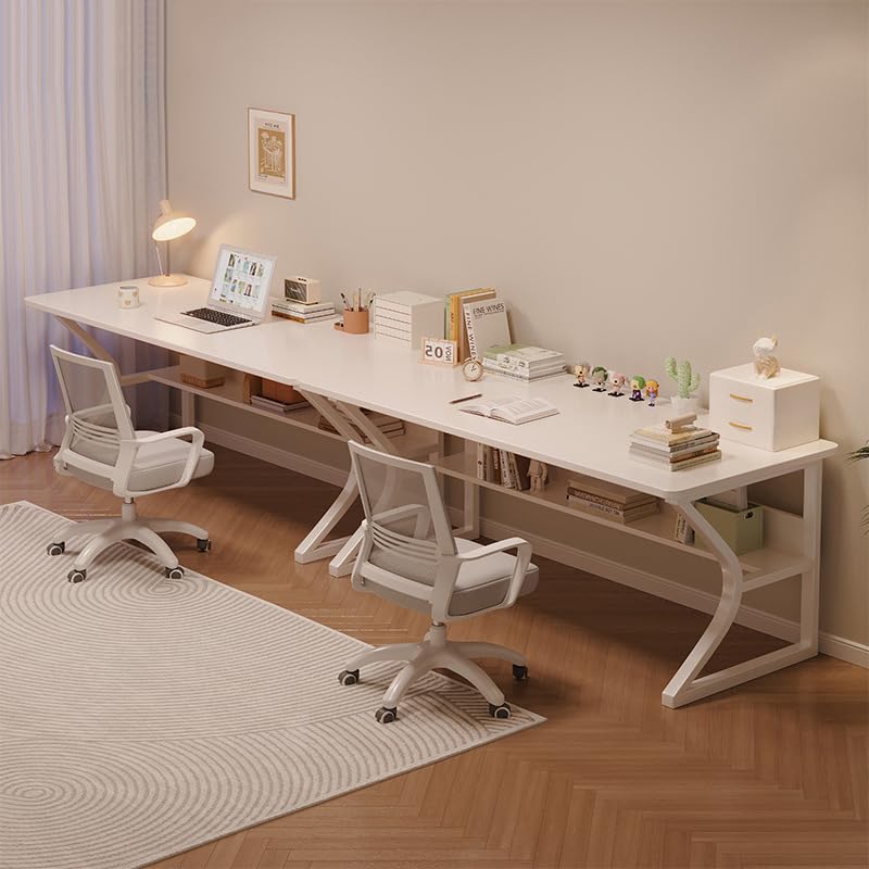 Extra Long Desk with Bookshelf - 71" Double Long Writing Table for 2-Person Workstation