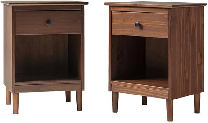 Russ Mid Century Modern 1-Drawer Solid Wood Nightstand Set, Caramel