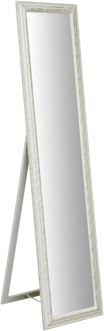 Antiqued White Finish Floor Mirror