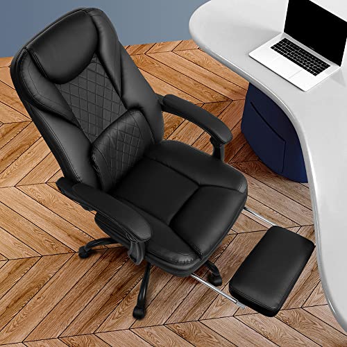 Guessky Executive Office Chair, Big and Tall Office Chair with Foot Rest Reclining Leather
