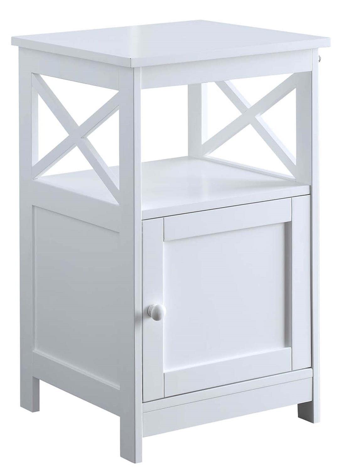 Oxford End Table with Storage Cabinet and Shelf, White