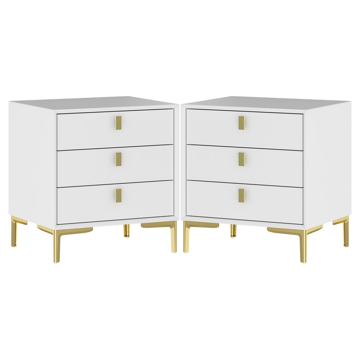 Modern Nightstand Set of 2, End Table Bedside Table with Gold Metal Legs, Gold Metal