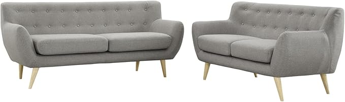 Remark Mid-Century Modern Upholstered Fabric Living Room Set, Loveseat and Sofa