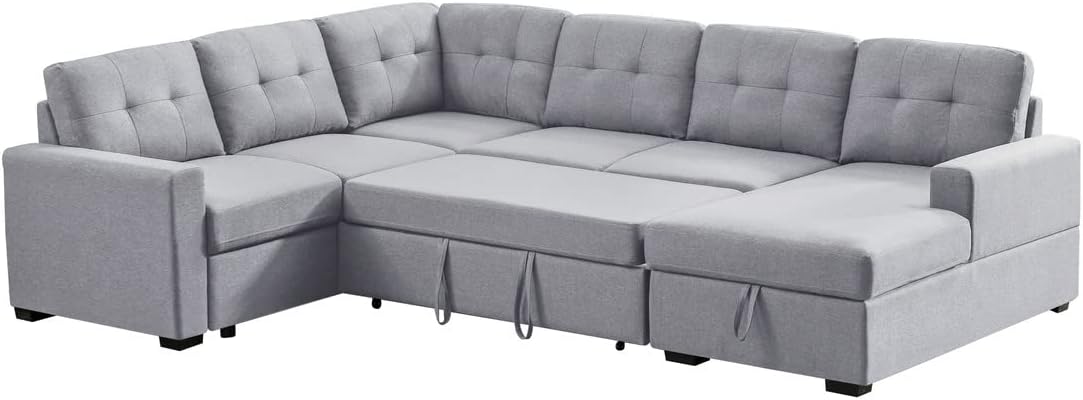 Oversized Convertible Tufted Sleeper Sectional Sofa with Pull Out Sleeper Couch Bed