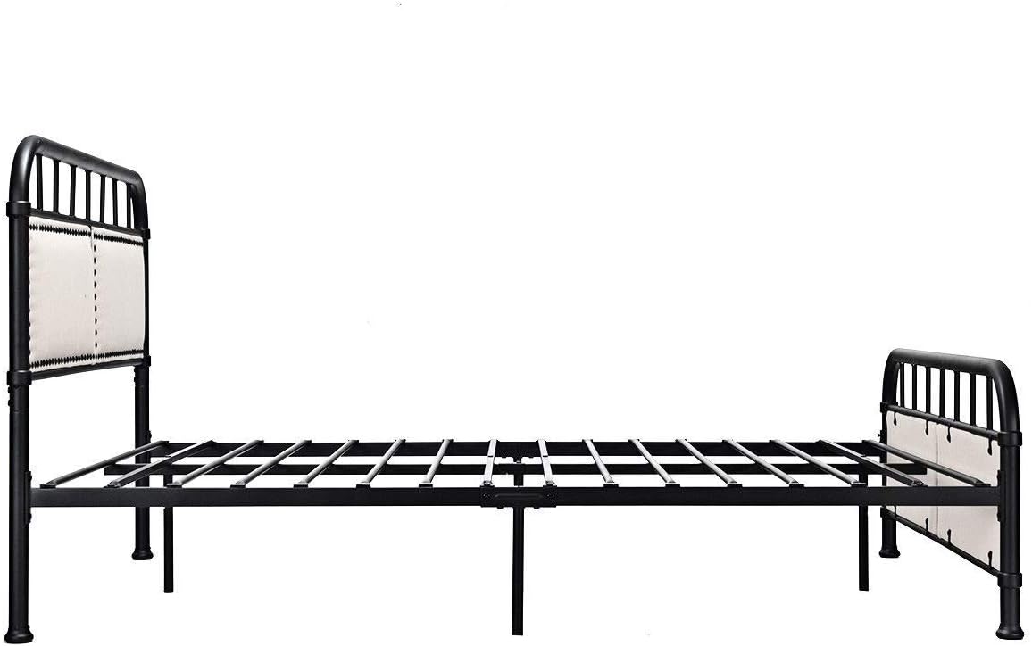 Metal Bed Frame, Full Size Bed Platform with Comfortable Upholstered Headboard