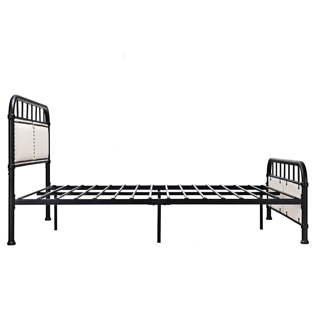 Metal Bed Frame, Full Size Bed Platform with Comfortable Upholstered Headboard