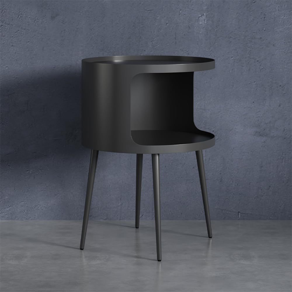 Modern Side Table, Small Round end Table with Open Storage for Small Spaces