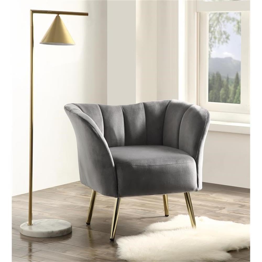 Tufted Upholstery Accent Chair in Gray and Gold