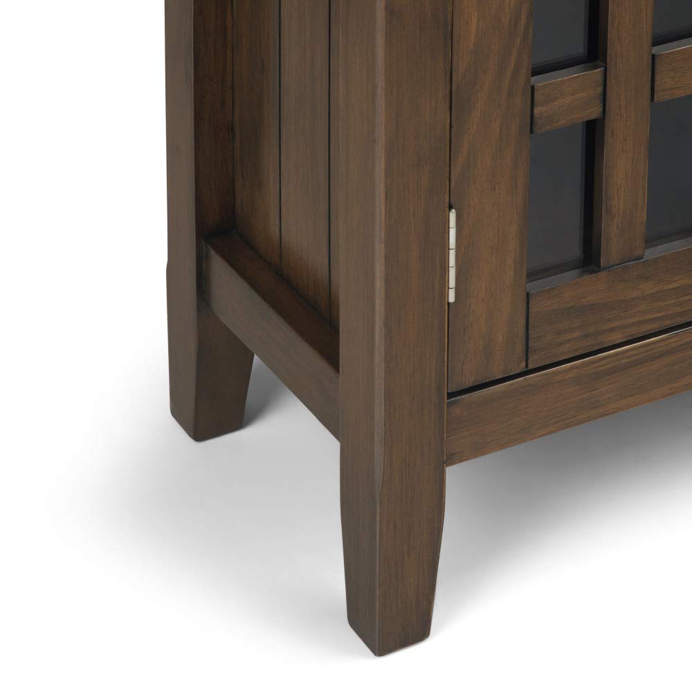 SIMPLIHOME Bedford SOLID WOOD 32 inch Wide Transitional Low Storage Media Cabinet in Rustic Natural Aged Brown, with 2 Tempered Glass Doors, 2 Adjustable Shelves