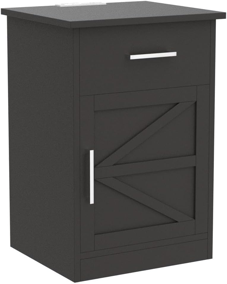 Set of 2 Nightstand with Charging Station and USB Ports & Power Outlets, Side Table