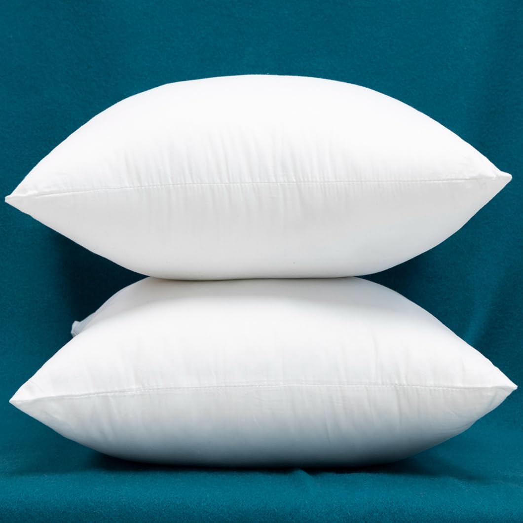 Set of 2 100% Cotton Fabric Plump Throw Pillow Inserts, Down Alternative