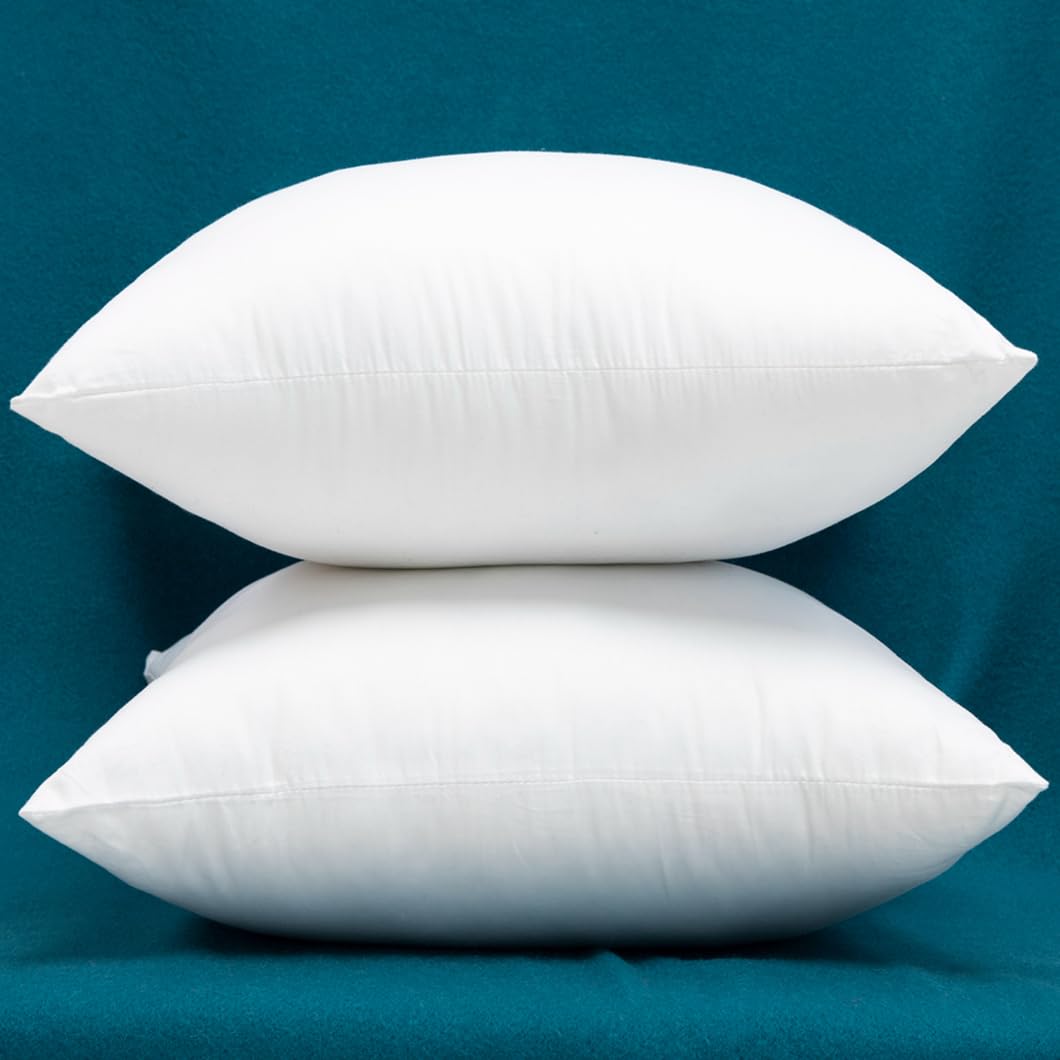 Set of 2 100% Cotton Fabric Plump Throw Pillow Inserts, Down Alternative