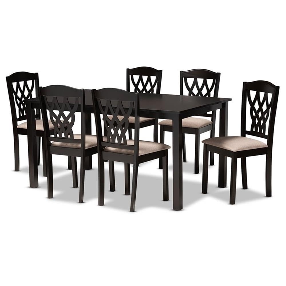 Salem Modern and Contemporary Sand Fabric Upholstered and Dark Brown Finished Wood