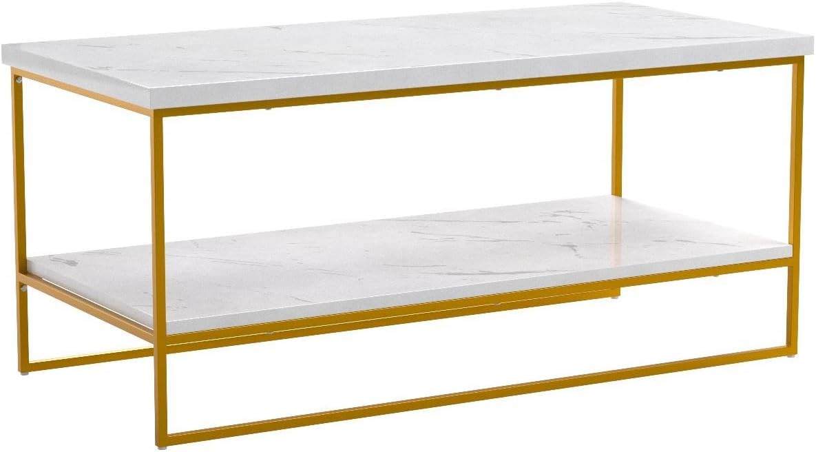 Faux Marble Gold Coffee Table, 41.7" Marble Coffee Table