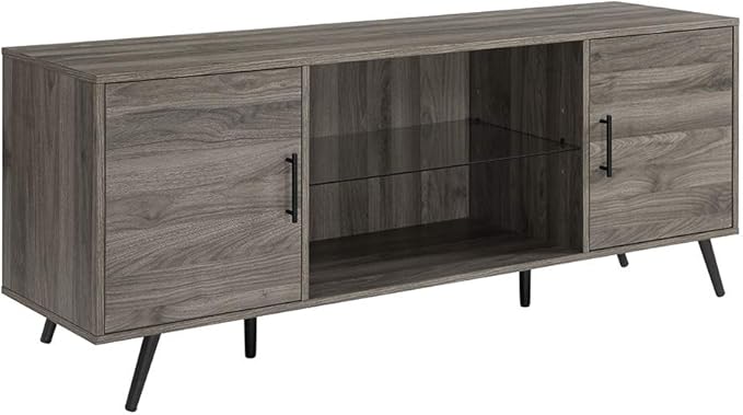 Saxon Mid Century Modern Glass Shelf TV Stand for TVs up to 65 Inches, 60 Inch, Birch
