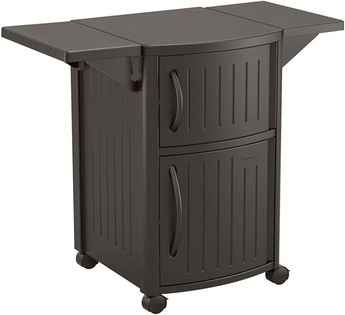 Outdoor Patio Grill Prep Station Cart with 2 Storage Cabinets, Light Taupe/Mocha