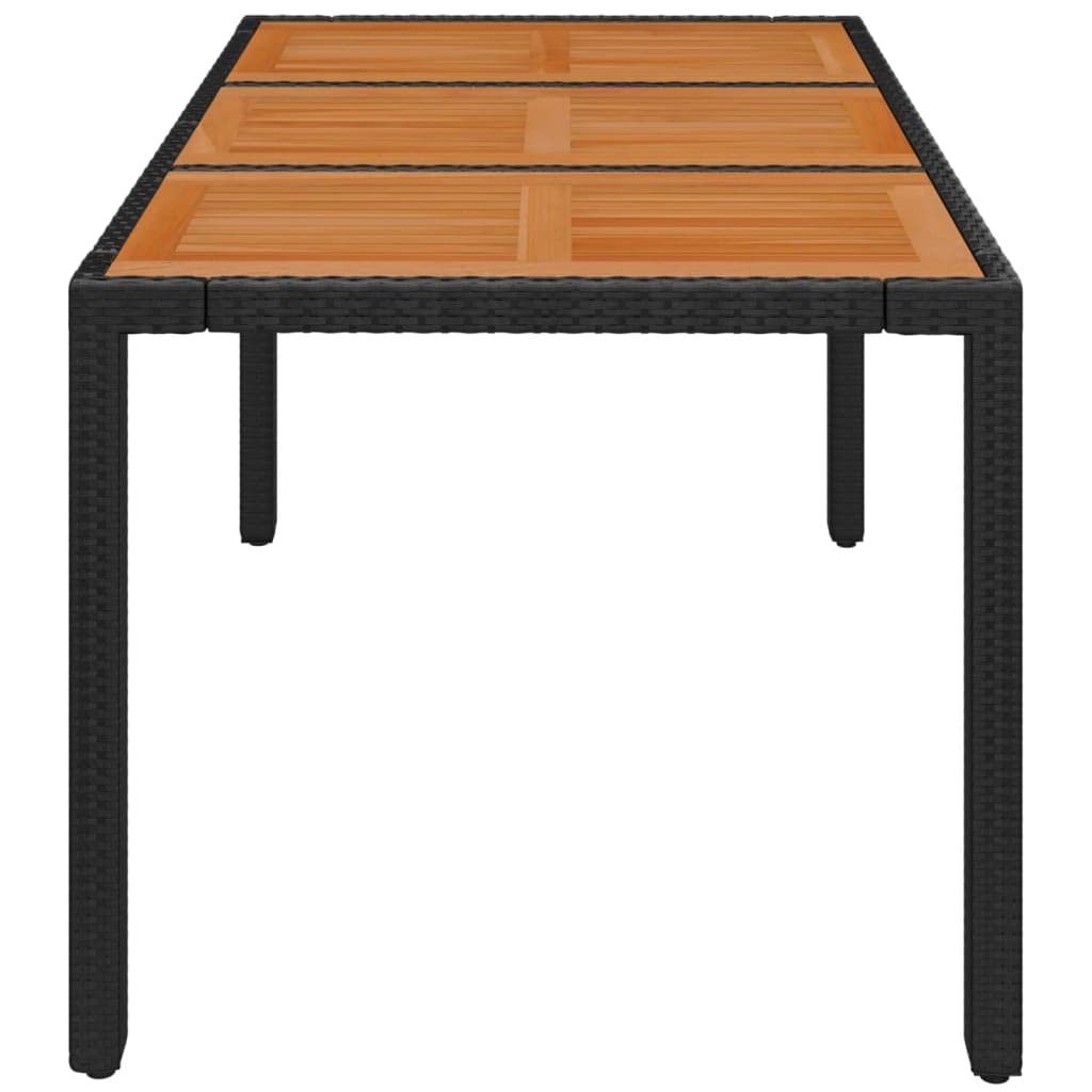 Outdoor Patio Dining Table with Acacia Wood Top - Black Poly Rattan 59.1"x35.4"