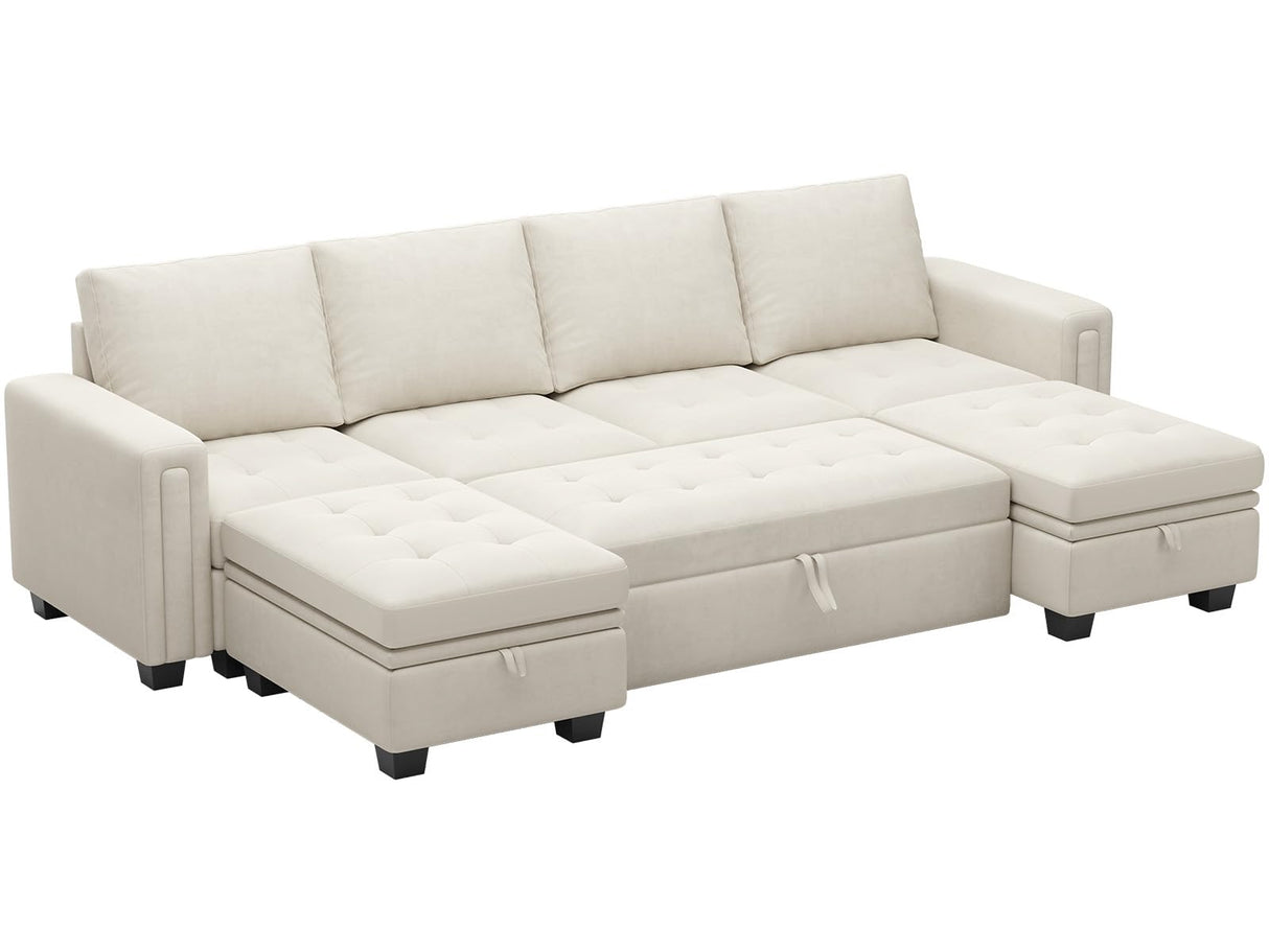 Modular Sectional Sleeper Sofa with Pull Out Bed Velvet Convertible U Shaped Sectional