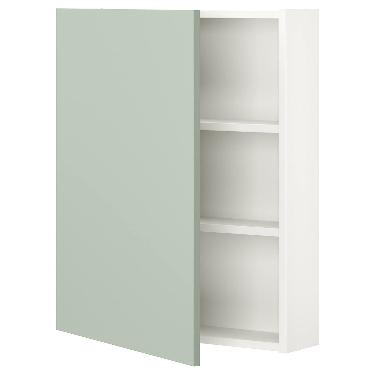 Wall cb w 2 shlvs/Door, 60x17x75 cm, White/Pale Grey-Green