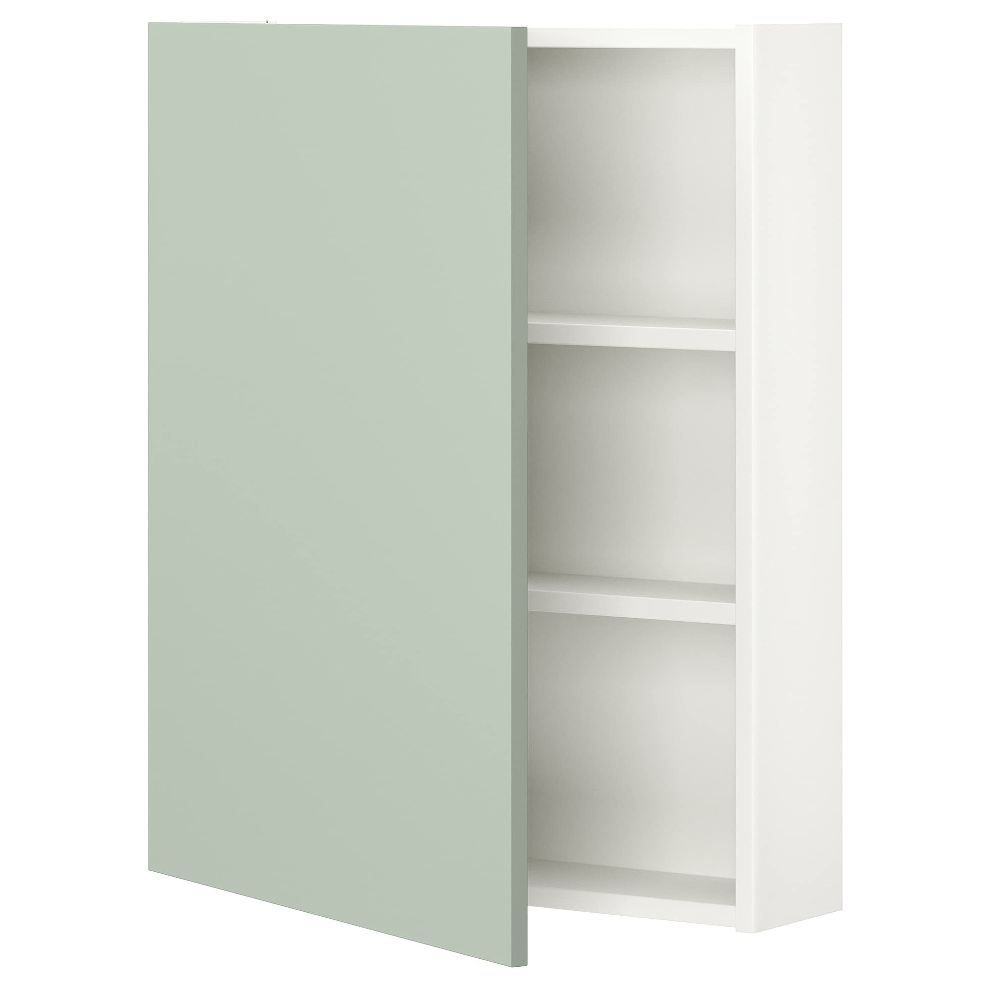 Wall cb w 2 shlvs/Door, 60x17x75 cm, White/Pale Grey-Green