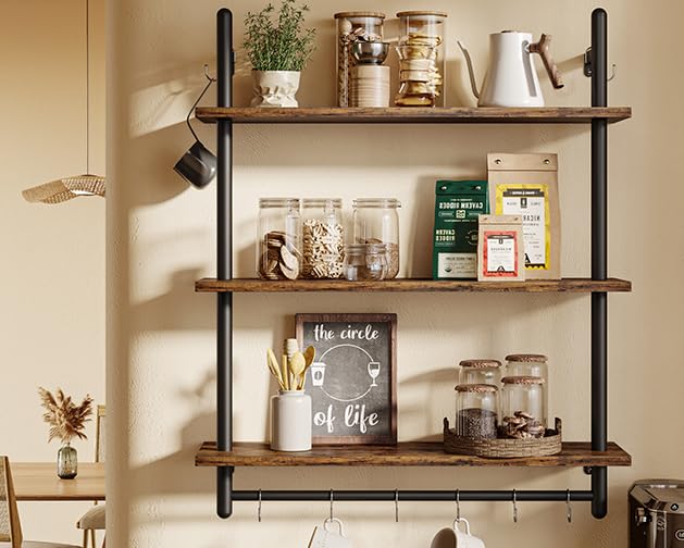Floating Shleves Wall Mounted Kitchen Shelves, Storage Hanging Shelves with Towel Bar
