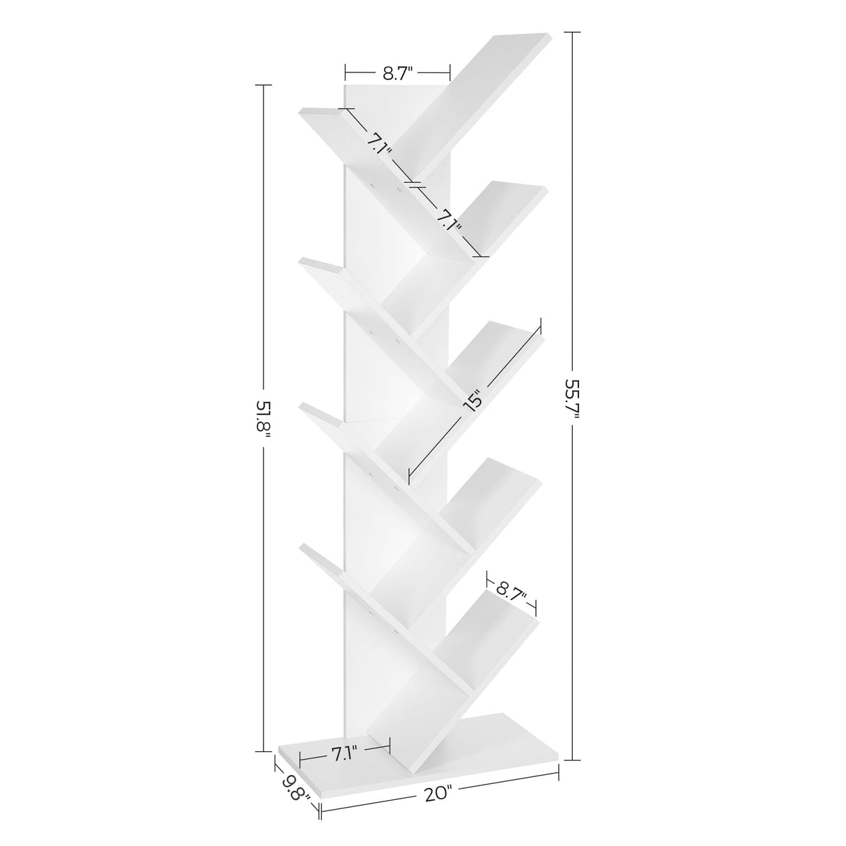 VASAGLE Tree Bookshelf, 9-Tier Bookcase, Large Bookshelf, Space-Saving Corner Shelf, Book Tree, Holds Books, CDs, Games, for Bedroom, Living Room, Home Office, Cloud White ULBC11WTV1