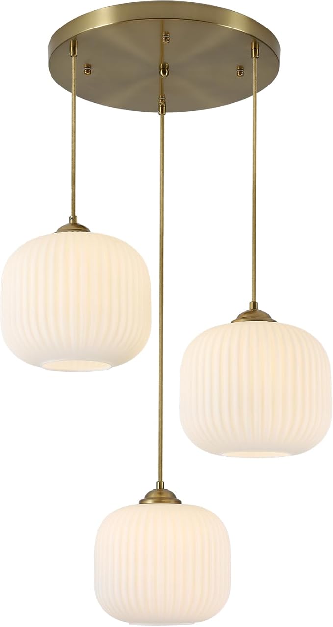 Lighting 3 Light Cluster Pendant Light Fixture Milk Glass Chandelier