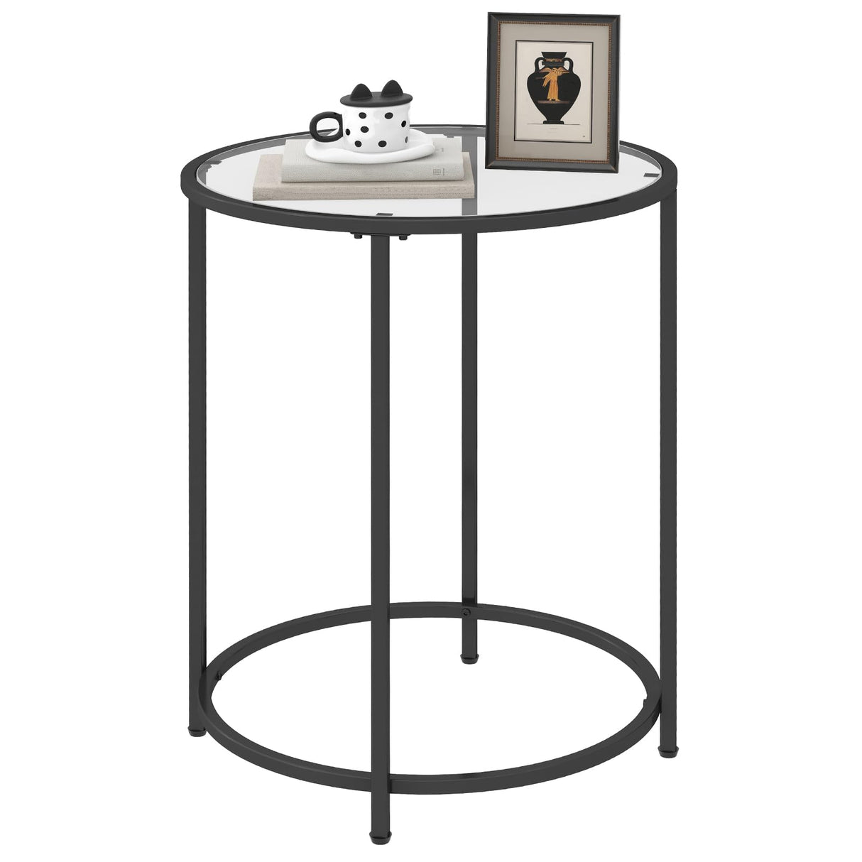 19.7’’ Round Glass End Table, Round Bedside Table with Tempered Glass Top