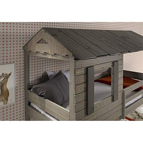 Furniture Darlene Farmhouse Wood Twin Over Twin Bunk Bed in Rustic Gray
