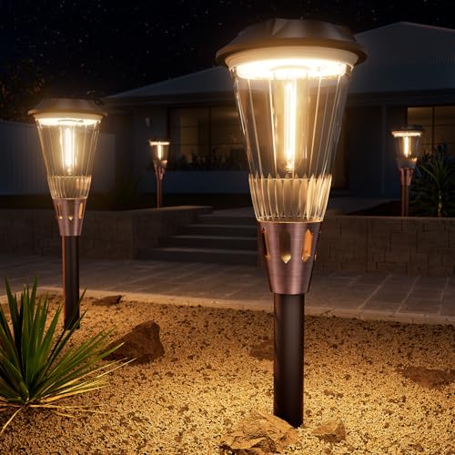 Bright Solar Lights Outdoor 6 Pack, 2-in-1 Cool&Warm Solar Pathway Lights