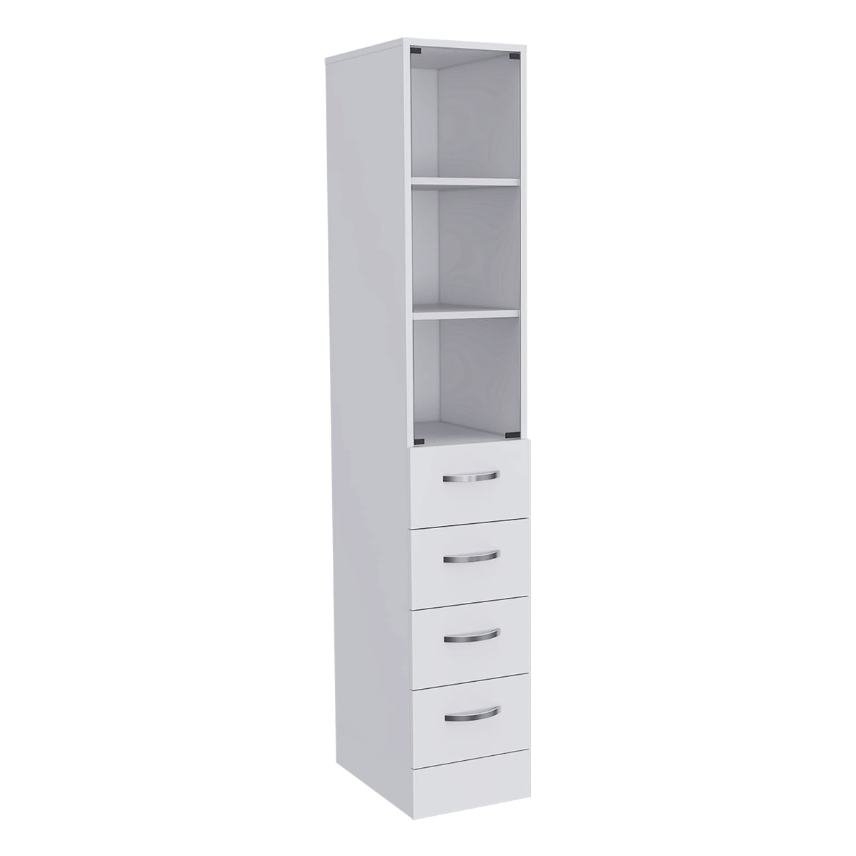 Magna Linen Cabinet with Three Shelves, Four Drawers, and Metal Handles
