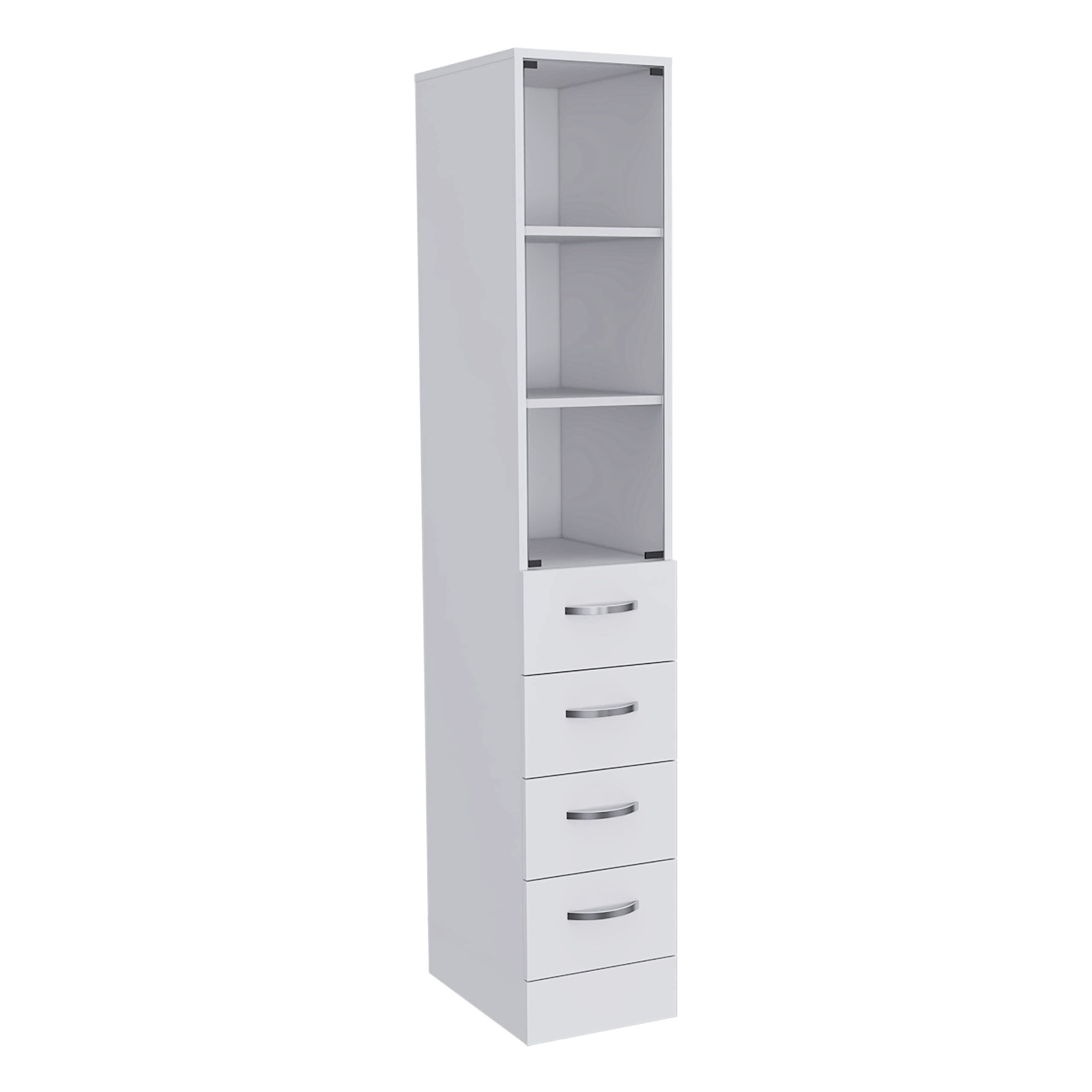 Magna Linen Cabinet with Three Shelves, Four Drawers, and Metal Handles