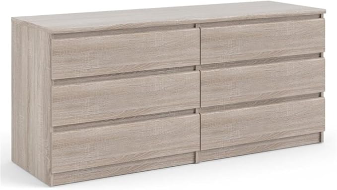 Modern Contemporary 6 Drawer Wide Double Bedroom Dresser in White High Gloss