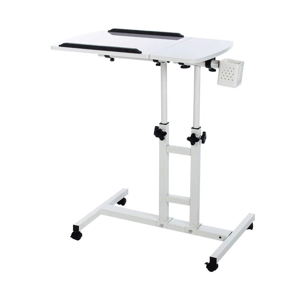 Adjustable Laptop Desk with Wheels, Overbed Bedside Desk, Wheels Height Adjustable Desk Cart