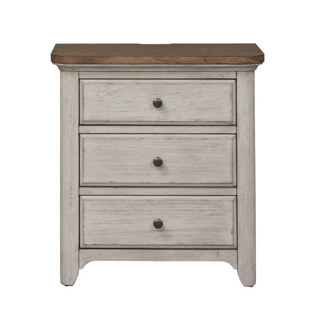 Farmhouse Reimagined White 3 Drawer Night Stand w/Charging Station