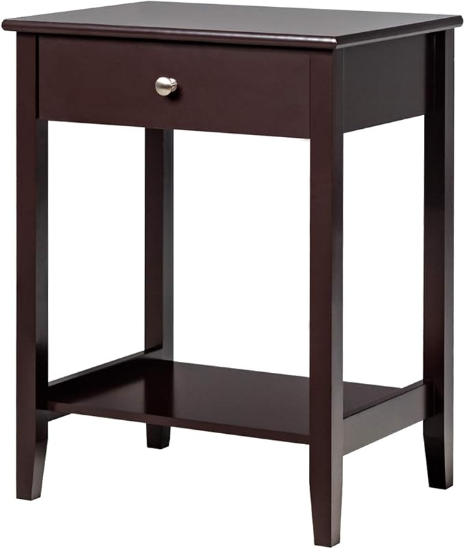 Nightstand Wooden 2-Tier Couch Sofa Side Table with Drawer, Storage Shelf