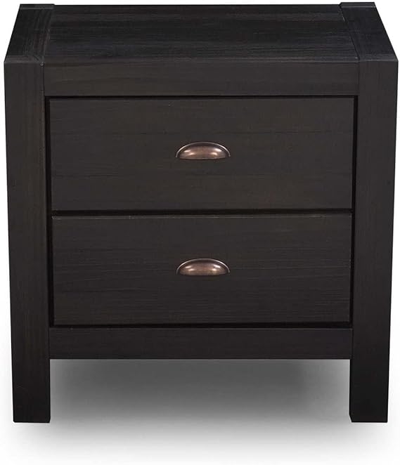 Montauk 2-Drawer Bedside Nightstand, Solid Wood with Rustic Walnut Finish