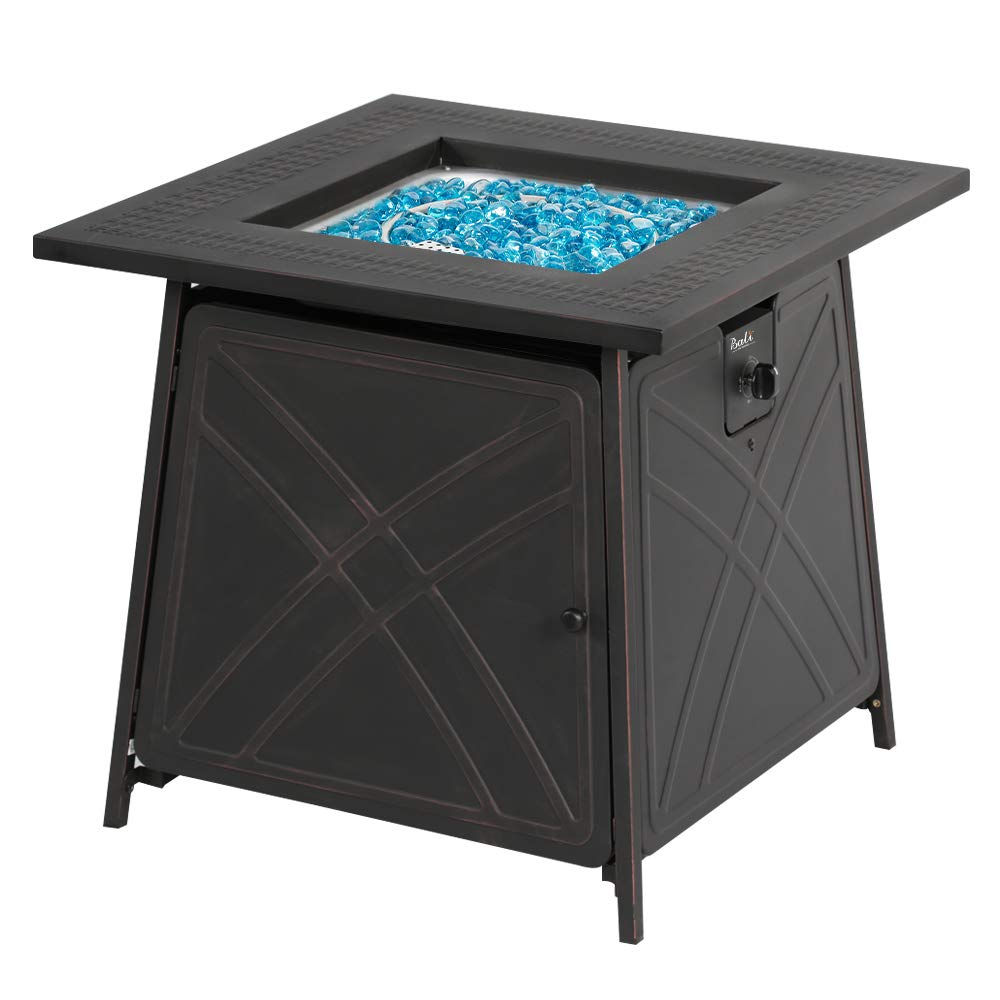 Gas FirePit Table, 28 inch 50,000 BTU Square Outdoor Propane Fire Pit Table - Bircata