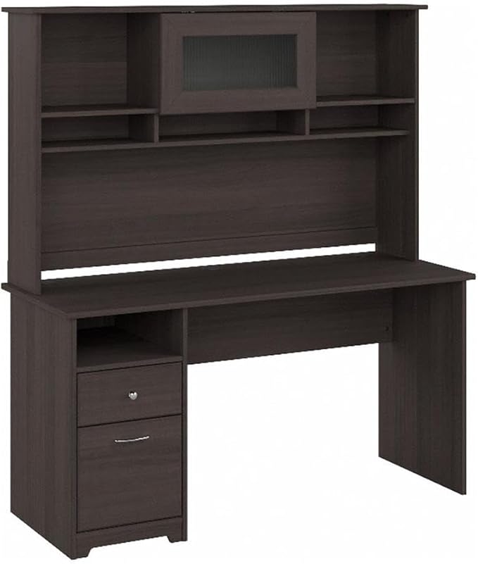 Cabot 60W Single Pedestal Desk and Hutch, Heather Gray