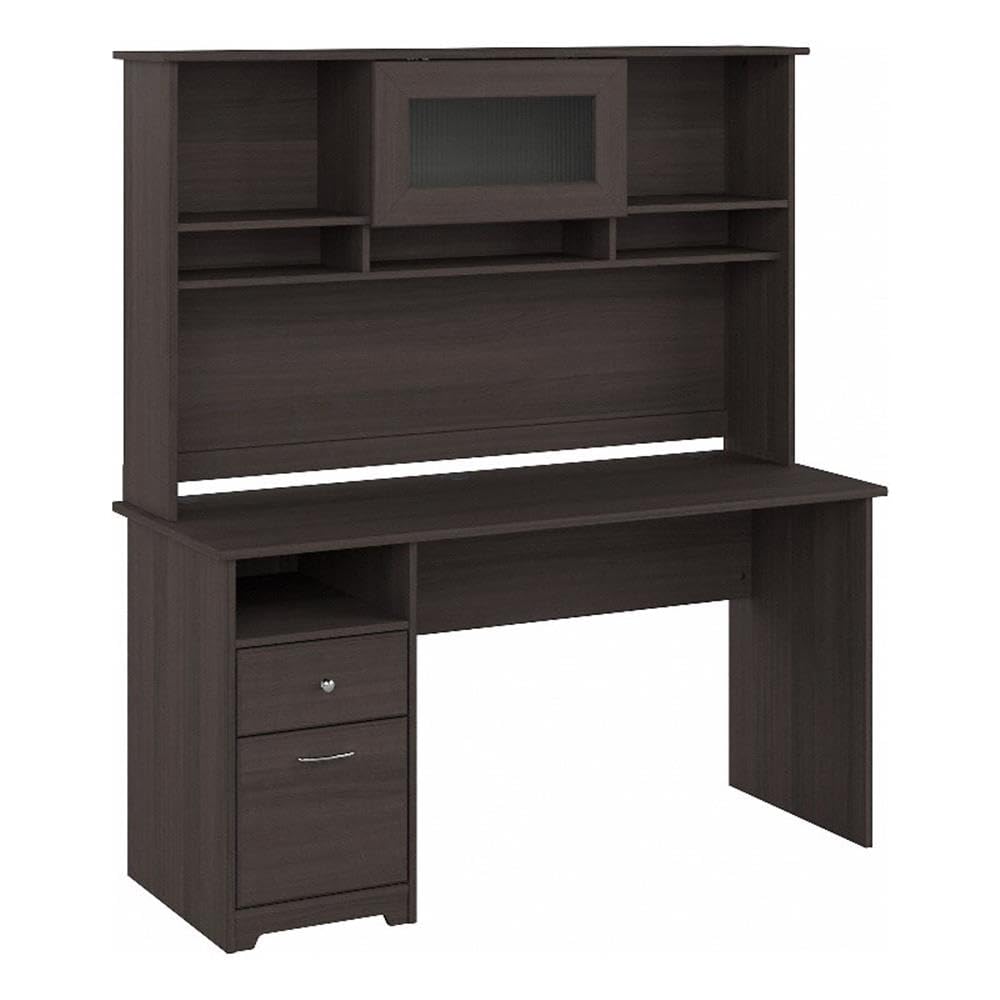 Cabot 60W Single Pedestal Desk and Hutch, Heather Gray