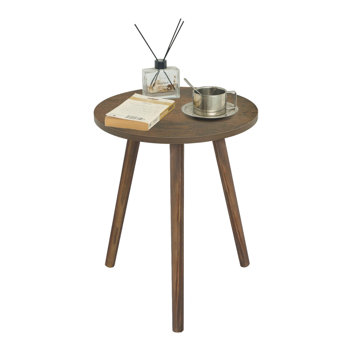 Round Side Table, Small End Table for Living Room, Modern Wood Accent Table Coffee