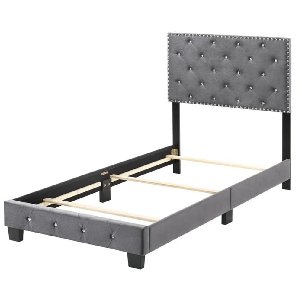 Suffolk Velvet Upholstered Twin Bed in Gray