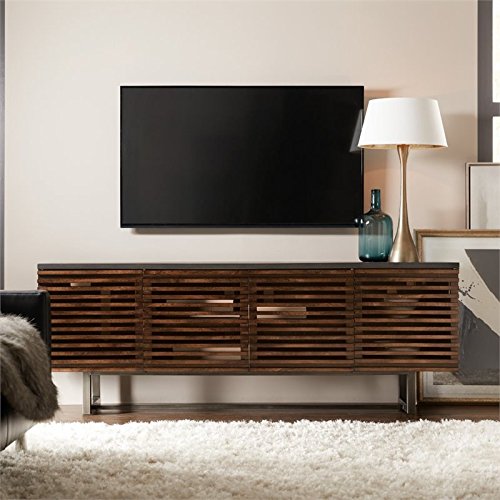 Solstice 78" TV Stand in Medium Brown Wood and Dark Gray Top by Hooker